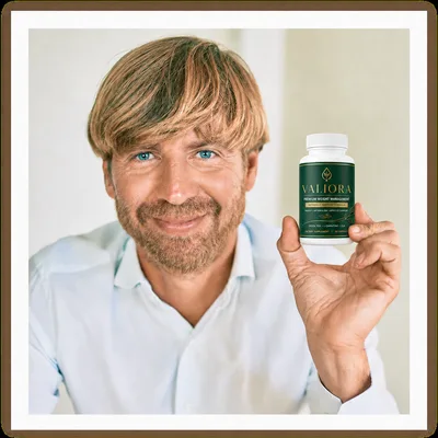 Valiora customer showing the once-daily capsule bottle